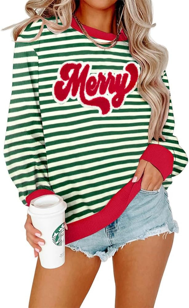 ASTANFY Christmas Sequins Sweatshirts Women Jolly Glitter Patch Crewneck Sweater Xmas Long Sleeve... | Amazon (US)