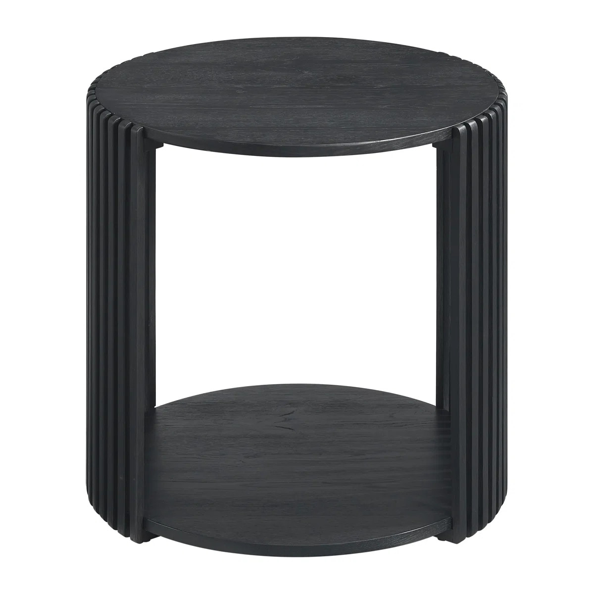 Estie Round Wood Slatted End Table With Open Shelf | Wayfair North America