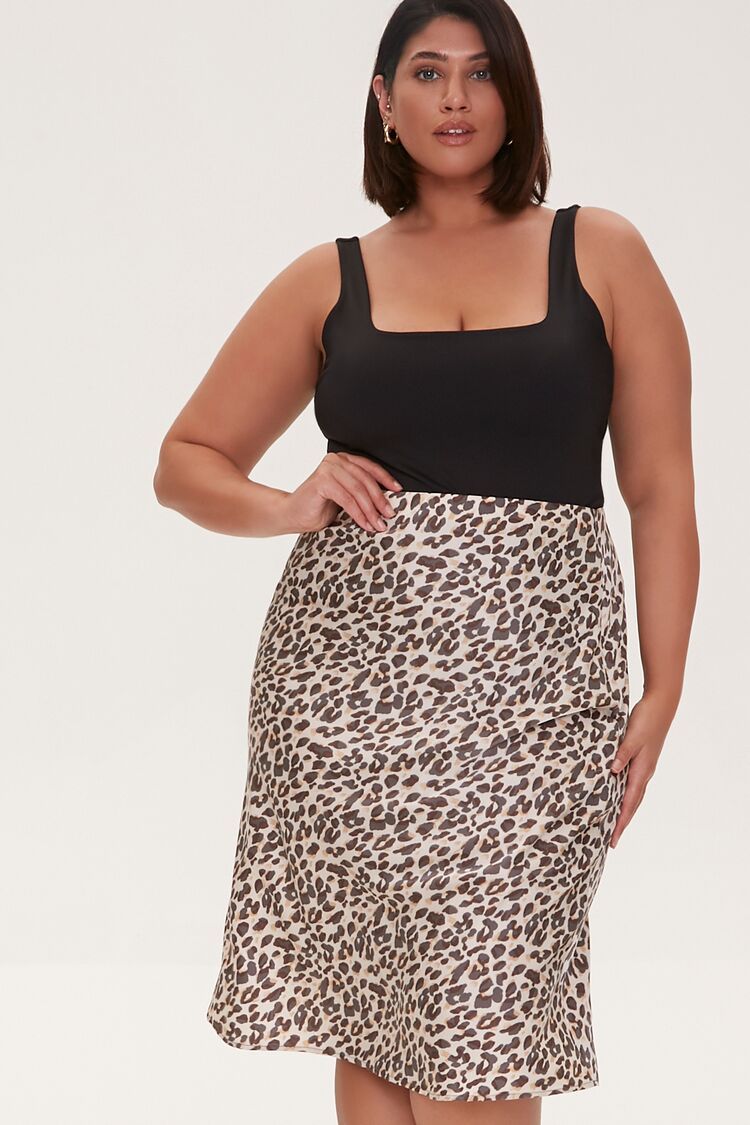 Plus Size Satin Leopard Print Skirt | Forever 21 (US)
