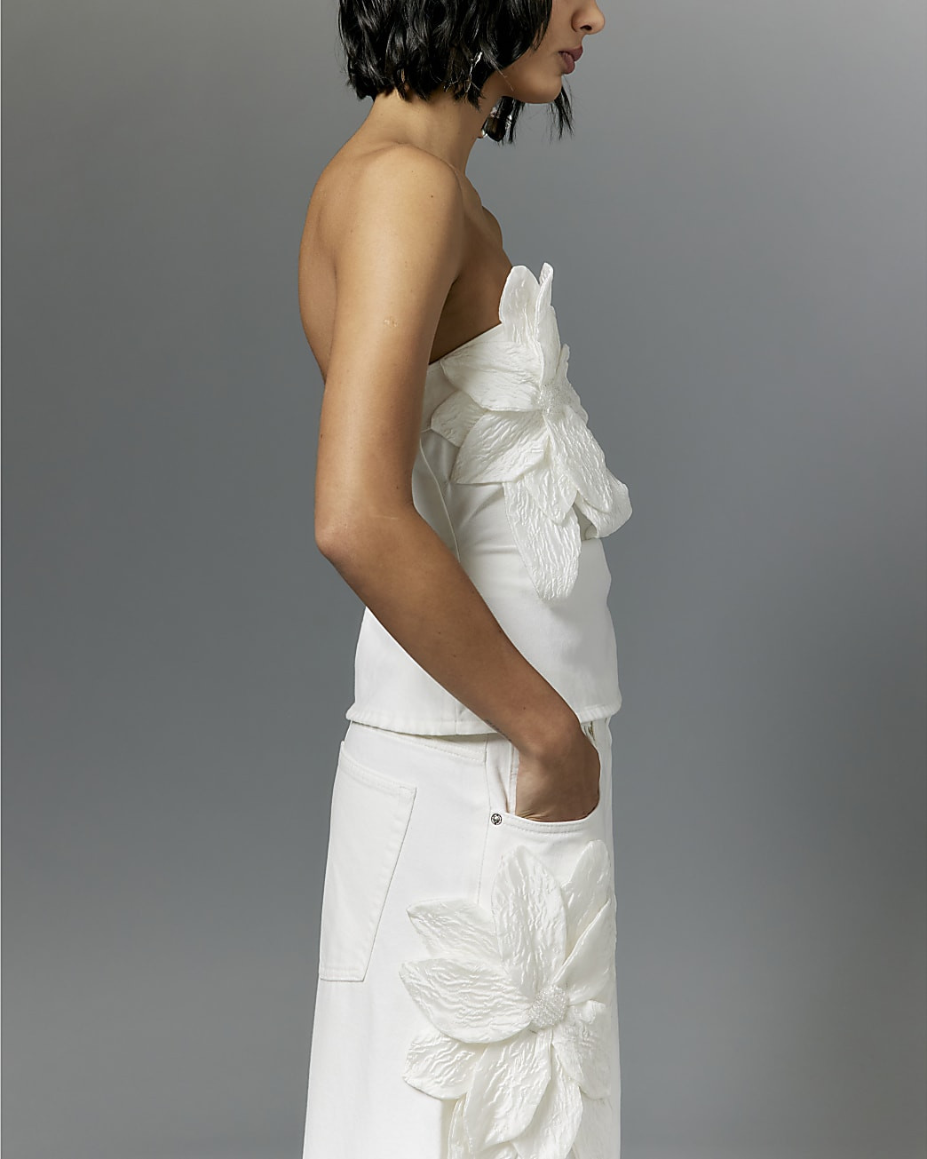 White 3D Flower Loose Jeans | River Island UK & IE