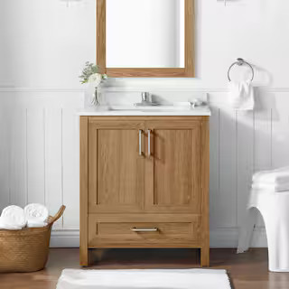 Home Decorators Collection Moorside 30 in. Single Sink Sweet Maple Bath Vanity with White Enginee... | The Home Depot