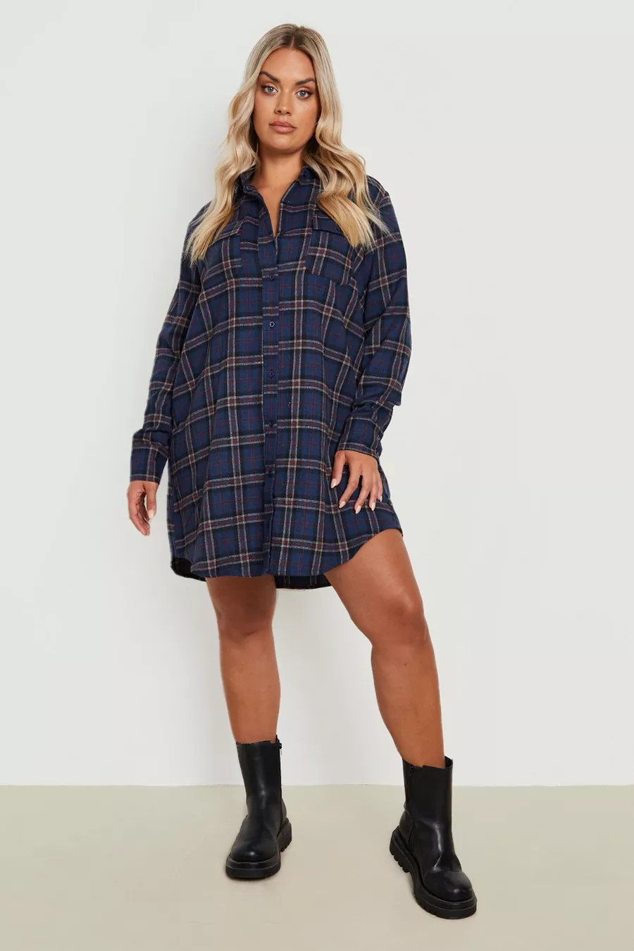 Plus Brushed Flannel Shirt Dress | boohoo (US & Canada)