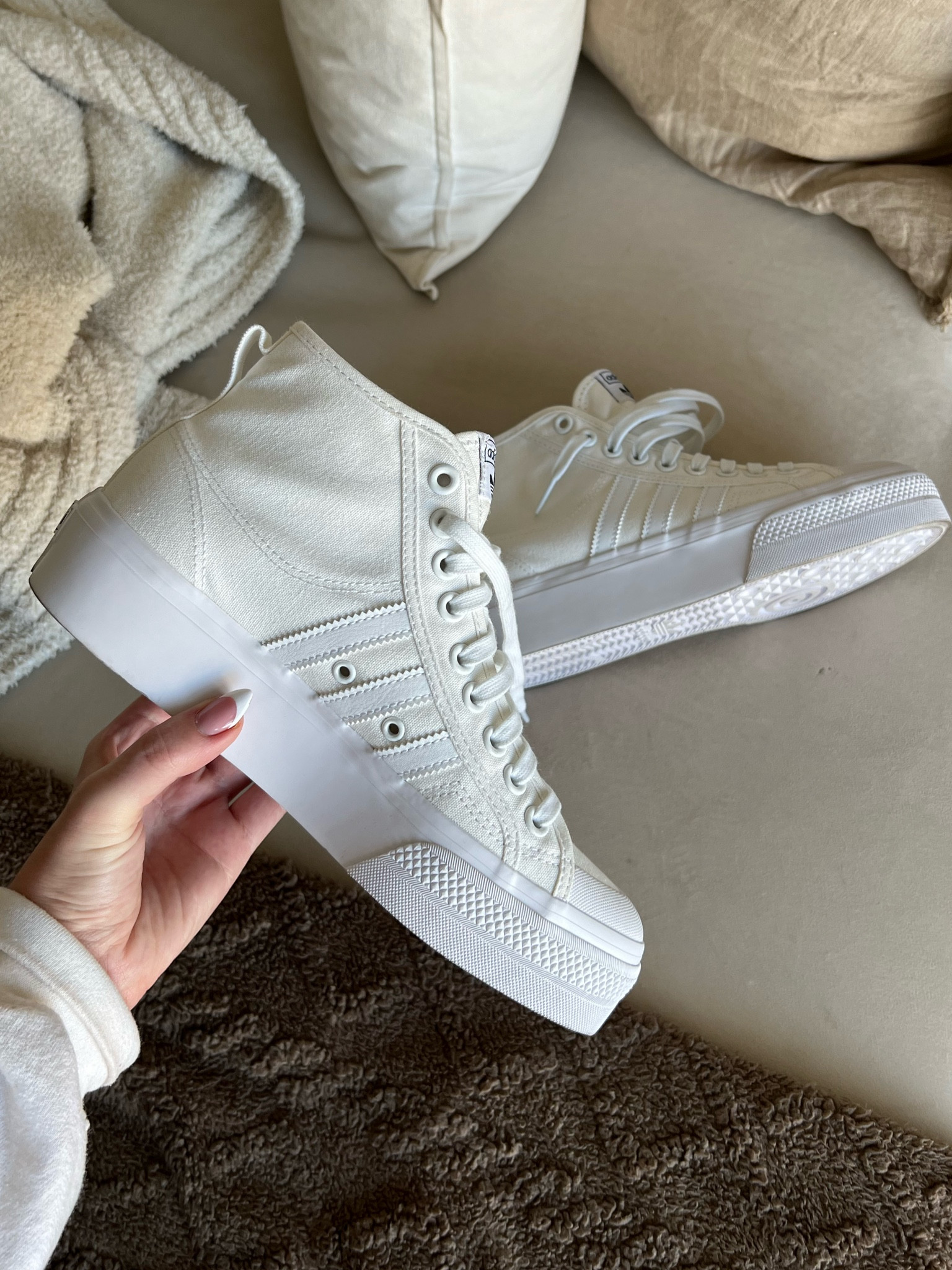 White mid top adidas sneakers (so comfy!) 

#LTKshoecrush #LTKunder100