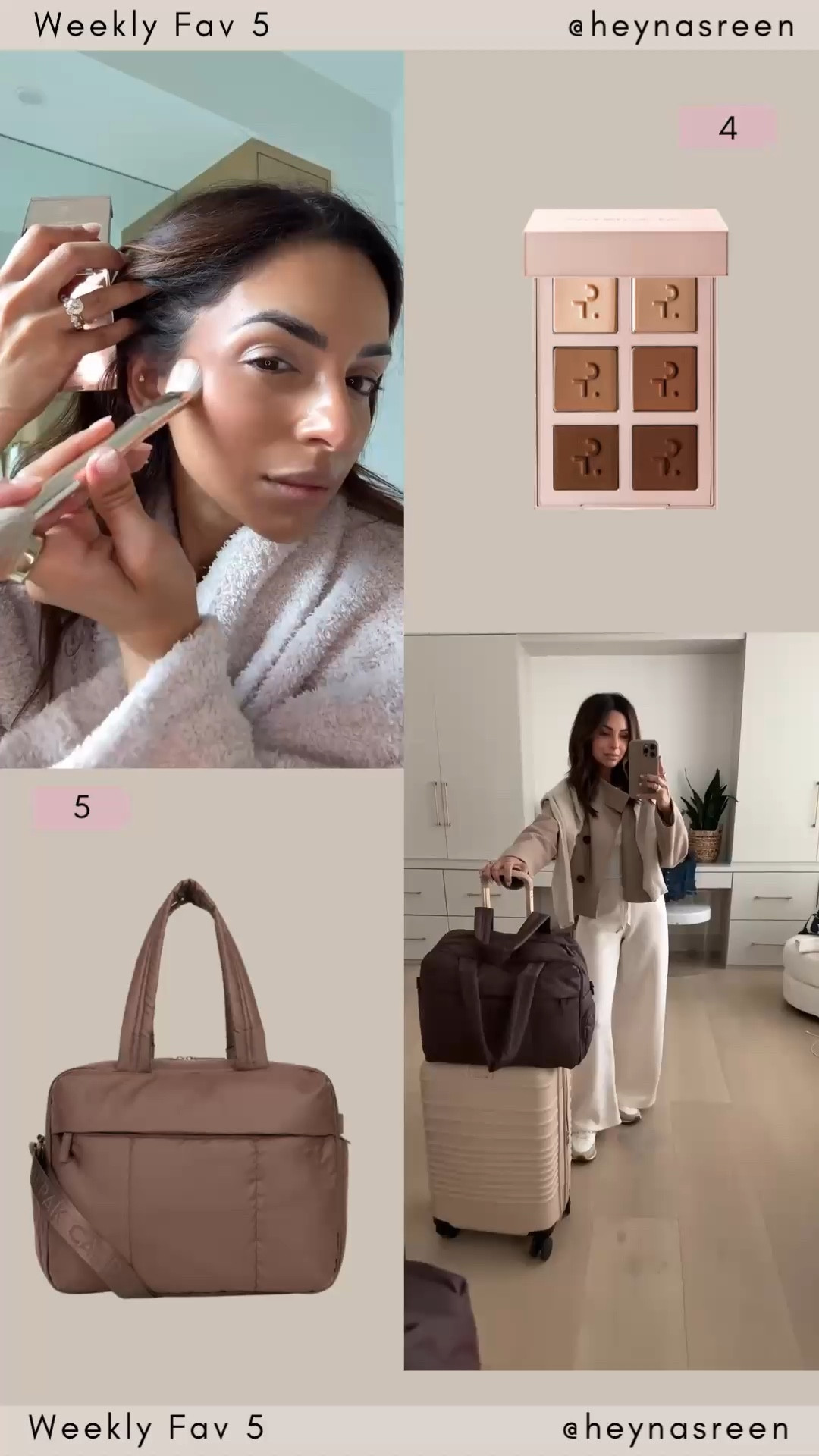 Fav 5:
#4: Patrick Ta eyeshadow palette, love all his palettes but I especially love how compact this one is!
#5: Calpak duffle bag, fits so much and makes it possible for me to travel without checking a bag. 