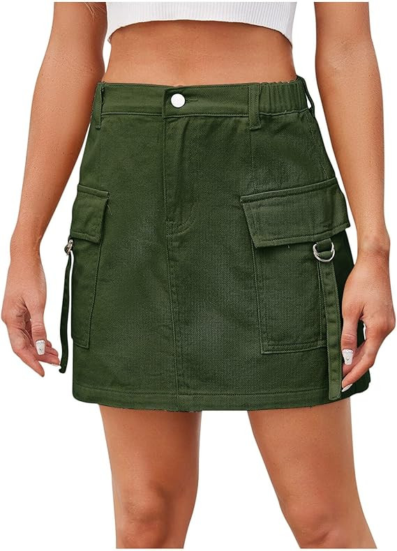 Denim Cargo Skirt for Women Mini Jean Skirts High Waisted Denim Skirts A Line Skirts wirh Pockets... | Amazon (US)