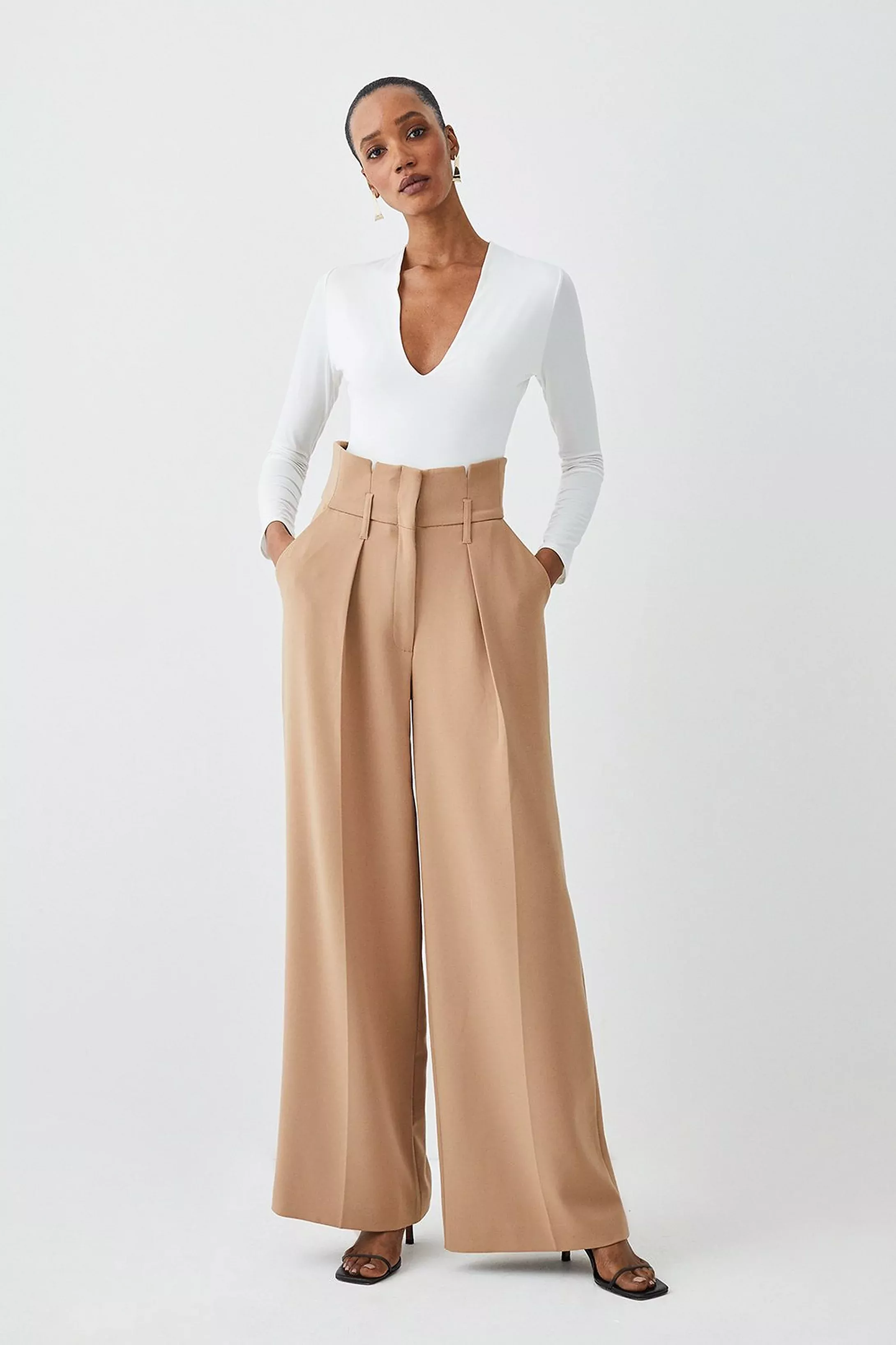 Plus Size Compact Stretch High Waist Wide Leg Pants