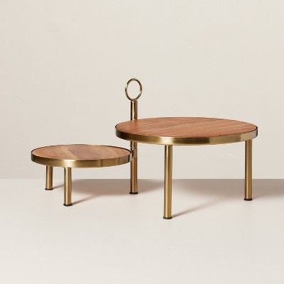 Tiered Wood & Metal Nested Round Serving Stand Brass/Brown - Hearth & Hand™ with Magnolia | Target