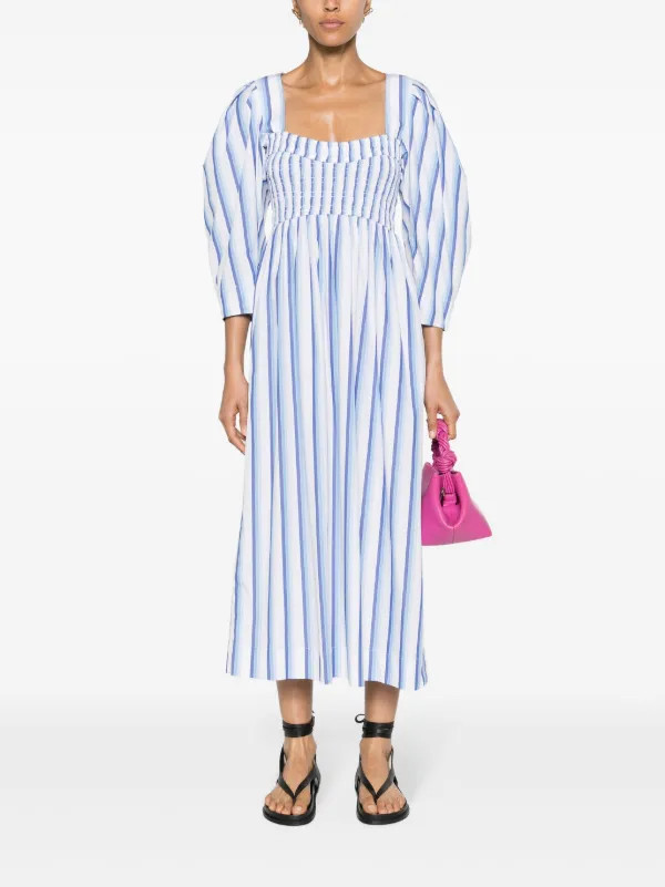 GANNI Striped Poplin Midi Dress - Farfetch | Farfetch Global