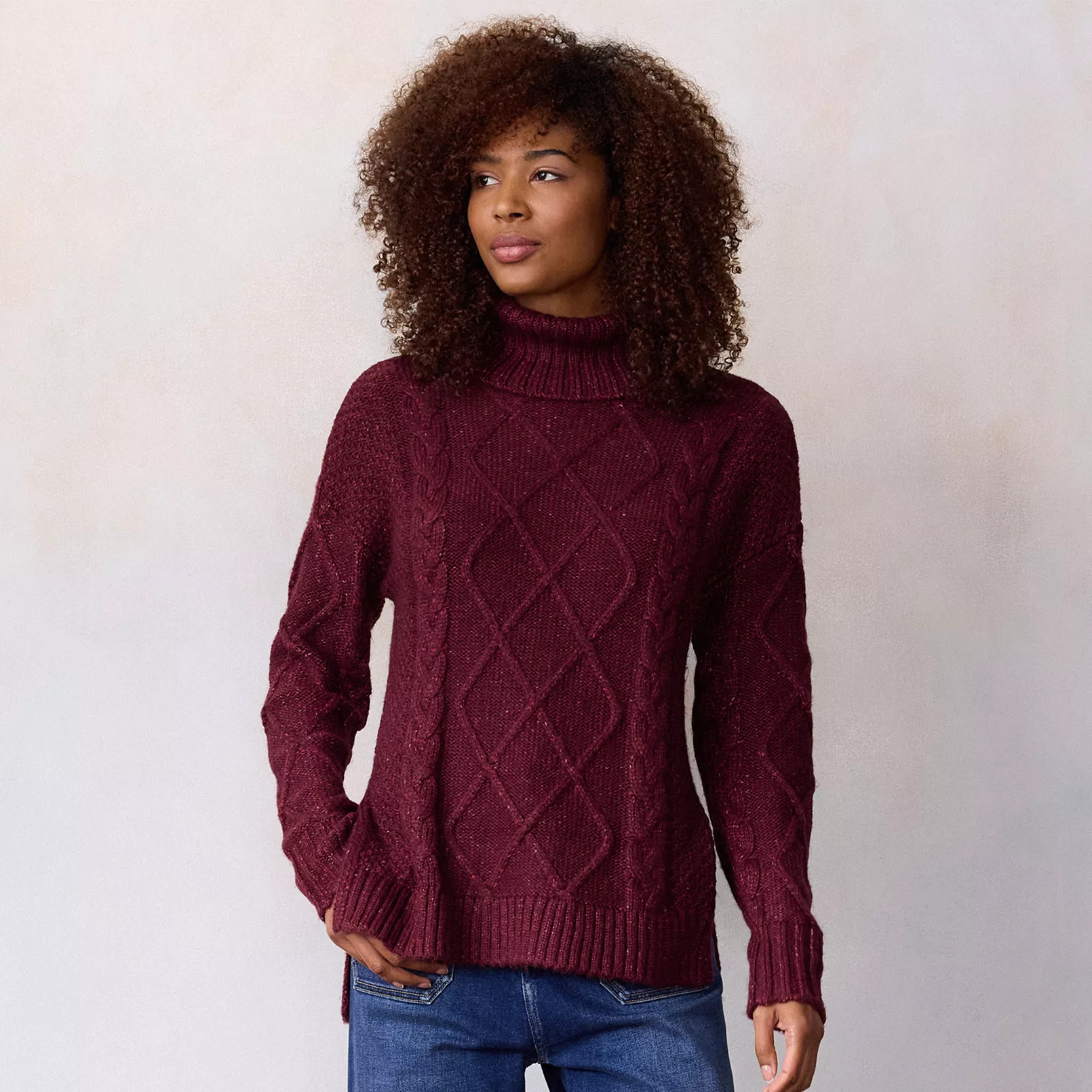 Women's LC Lauren Conrad Turtleneck Cable Tunic Sweater | Kohl's