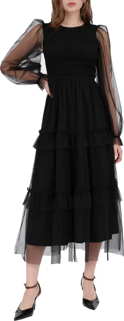 AUGUST SKY Long Sleeve Tulle Maxi Dress | Nordstromrack | Nordstrom Rack