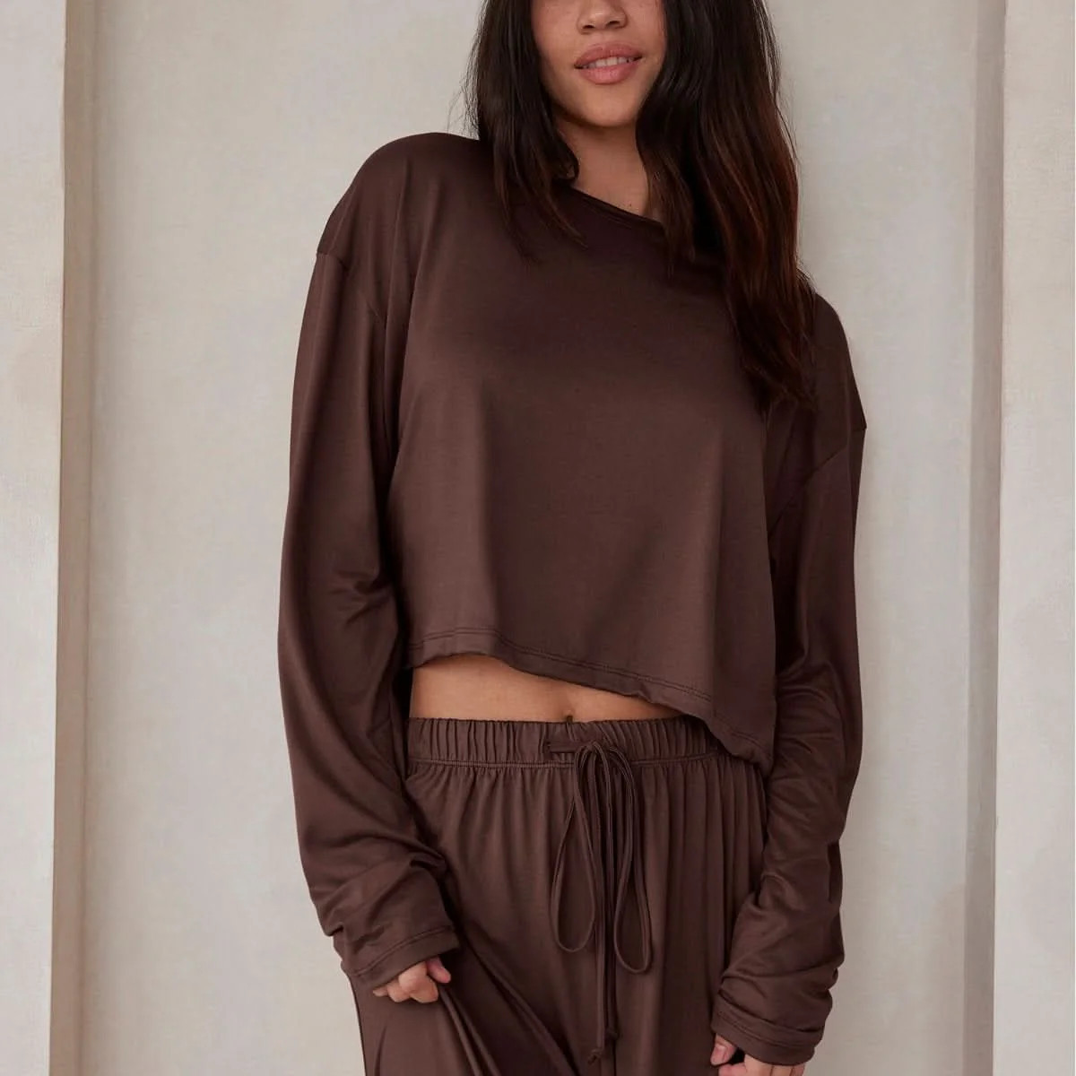 The Cloud Long-Sleeve Cropped Lounge Tee | Shop Bumpsuit's Maternity Loungewear Cloud Collection | BUMPSUIT