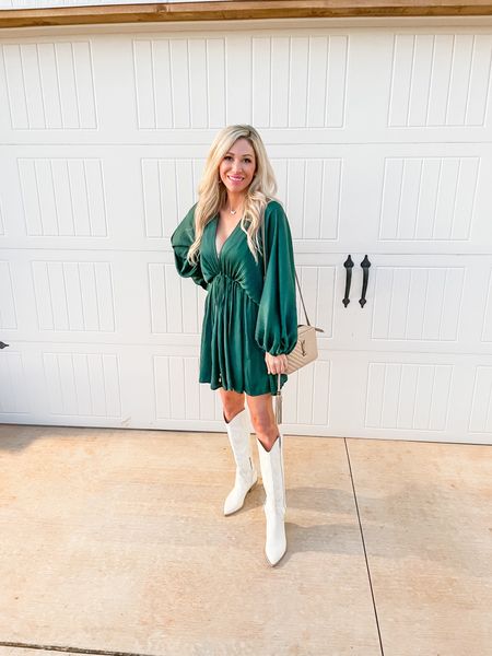 Concert look 
Favorite white boots 
And dress 

Holiday outfit 
Christmas outfit 
Thanksgiving outfit 

#LTKstyletip #LTKSeasonal #LTKHoliday