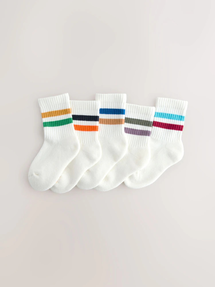 Multi/White Cushioned Footbed Cotton Rich Ribbed Tipped Socks 5 Pack | Next US