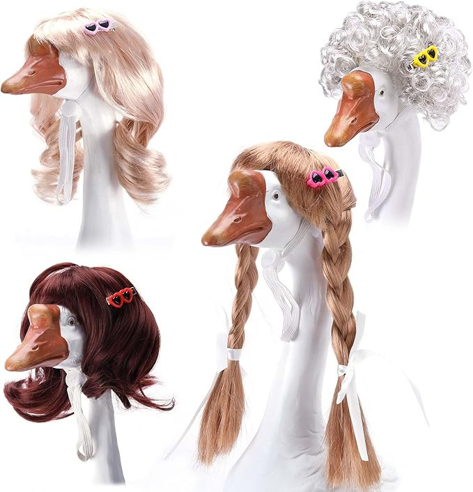 DECOHS 4 Pcs Porch Goose Wigs with Hair Clips, Cute Lawn Goose Statue Braid Wig, Porch Goose Outf... | Amazon (US)