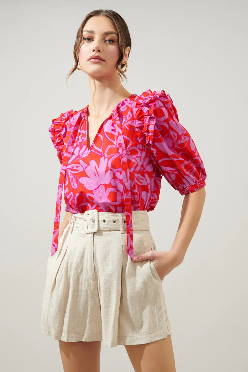 Marida Garnet Floral Noche Tie Neck Blouse | Sugarlips