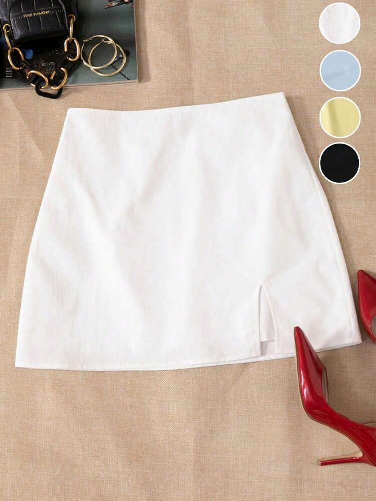 Elamini Casual Solid Color Split Skirt For Summer | SHEIN