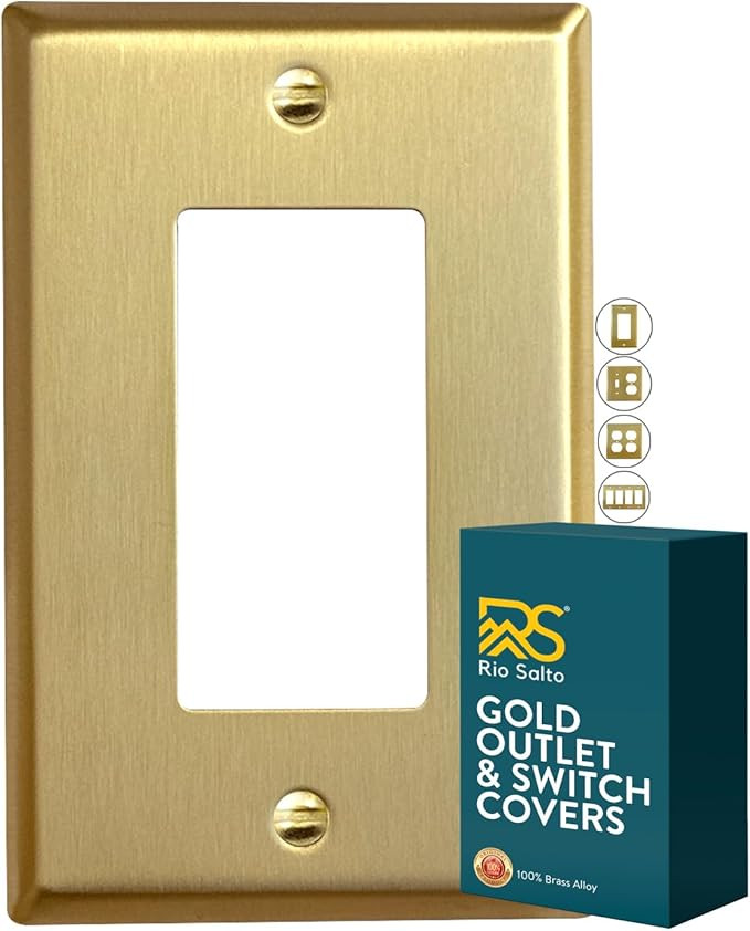 Rio Salto BRASS Metal Gold Light Switch Wall Plate or Outlet Cover Wall Plate MIDSIZE Single Rece... | Amazon (US)