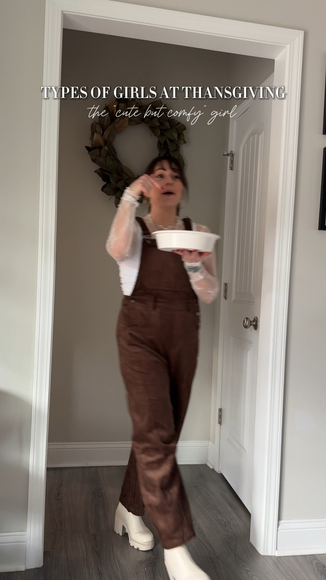 Wearing a size XS or Small in all tops (if the XS wasn’t an option I ordered a small). Overalls are an oversized fit (wearing an XS). Jeans are 25 short and skirt is XS. Shoes run tts