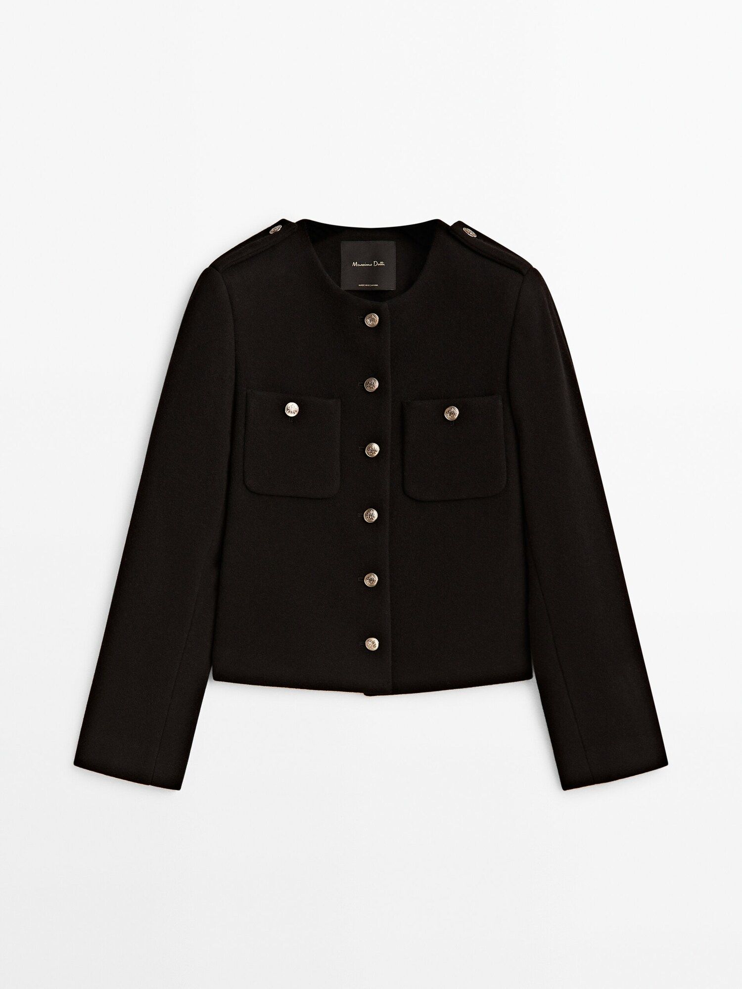 Wool blend cropped jacket with buttons | Massimo Dutti UK