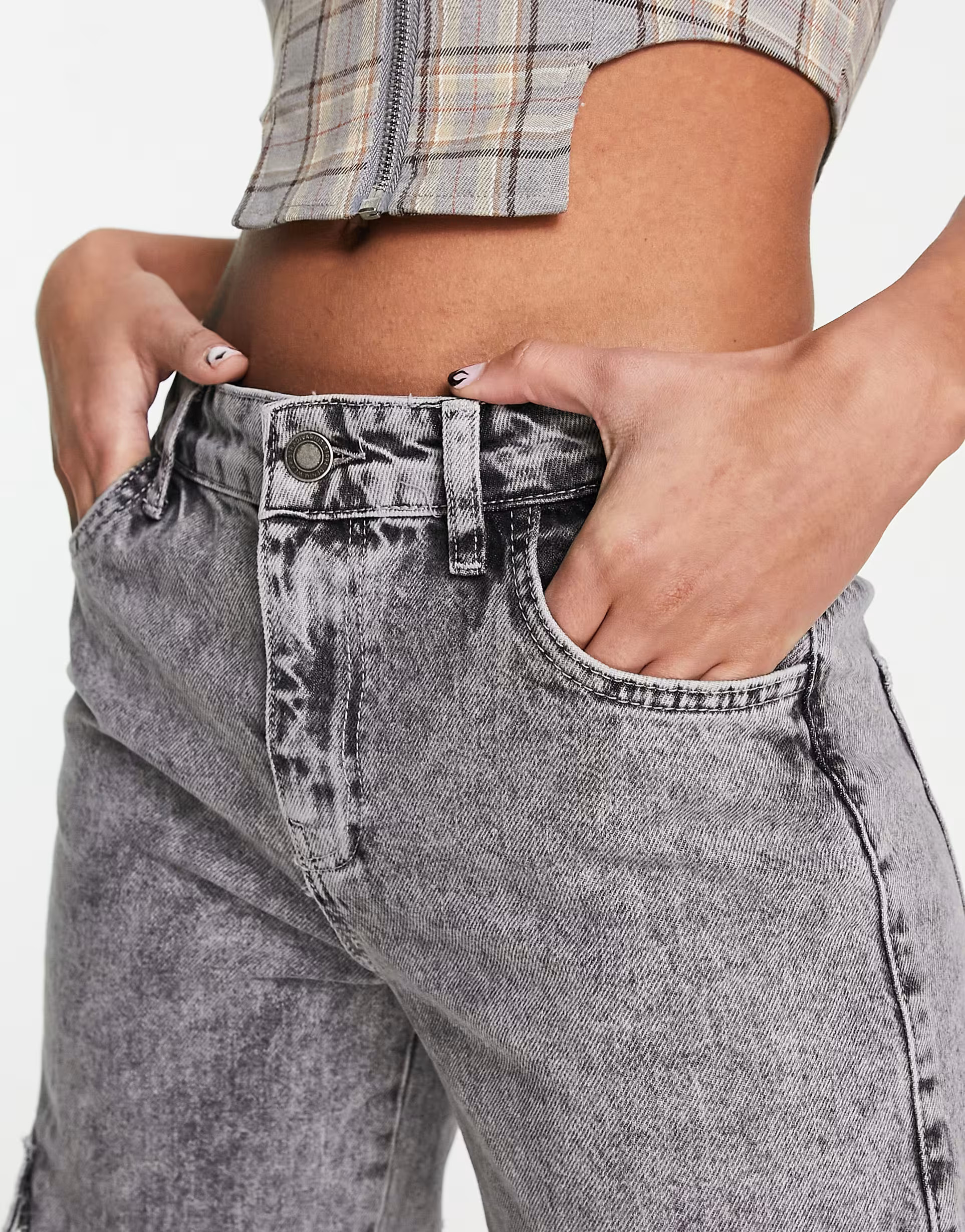 Stradivarius STR denim multi pocket cargo jean in acid wash gray | ASOS (Global)