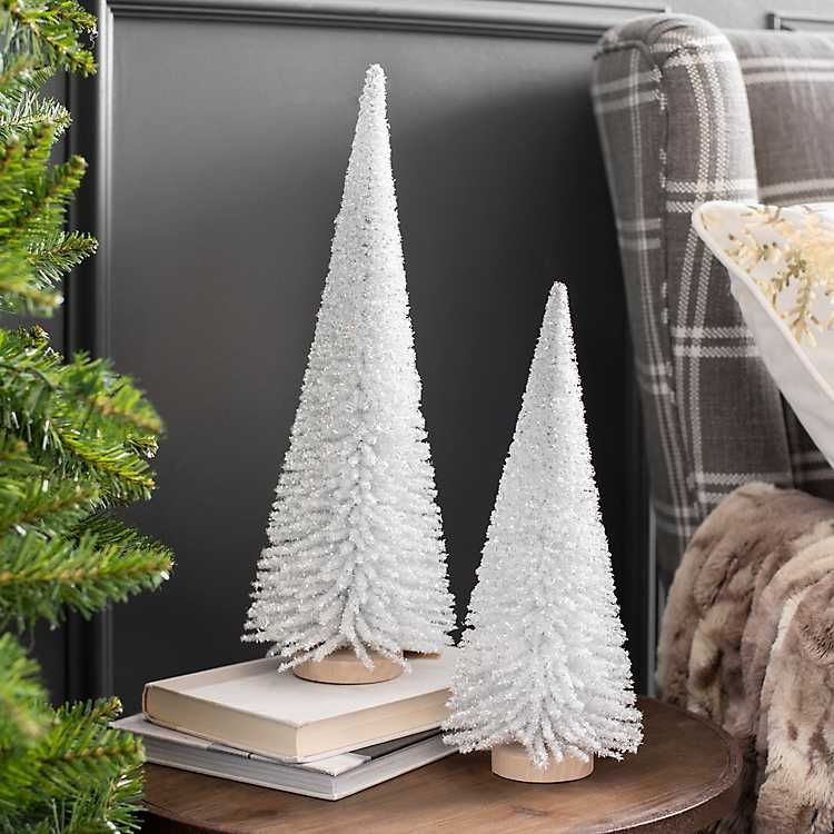 New! White Glitter Bottle Brush Trees, Set of 2 | Kirkland's Home