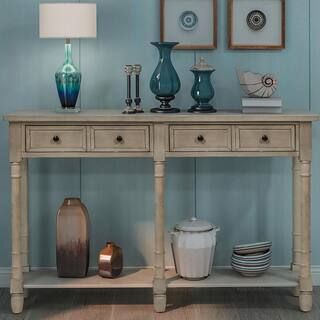 58 in. Gray Standard Rectangle Wood Console Table with Drawers | The Home Depot