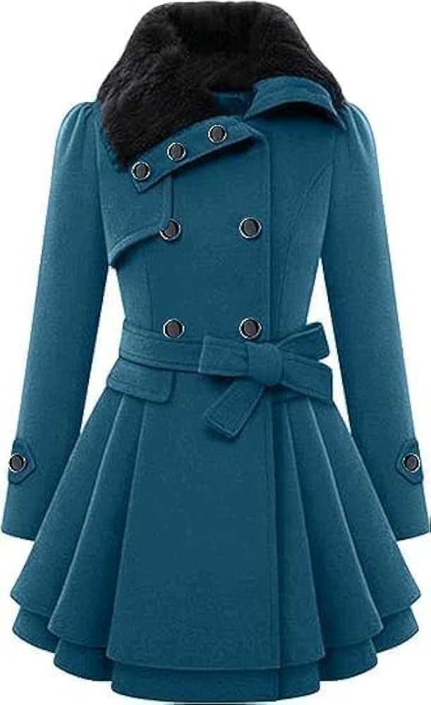 KELYWELL Womens Double-Breasted Thick Wool Coat Faux Fur Lapel Trench Coat Fashion Mid-Long Winter Warm Jacket with Belt | Amazon (US)