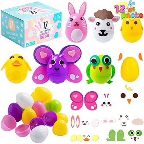 JOYIN 12 Sets of Easter Egg Foam Decorating Kits for Kids, DIY Fillable Easter Eggs with 6 Animals D | Amazon (US)