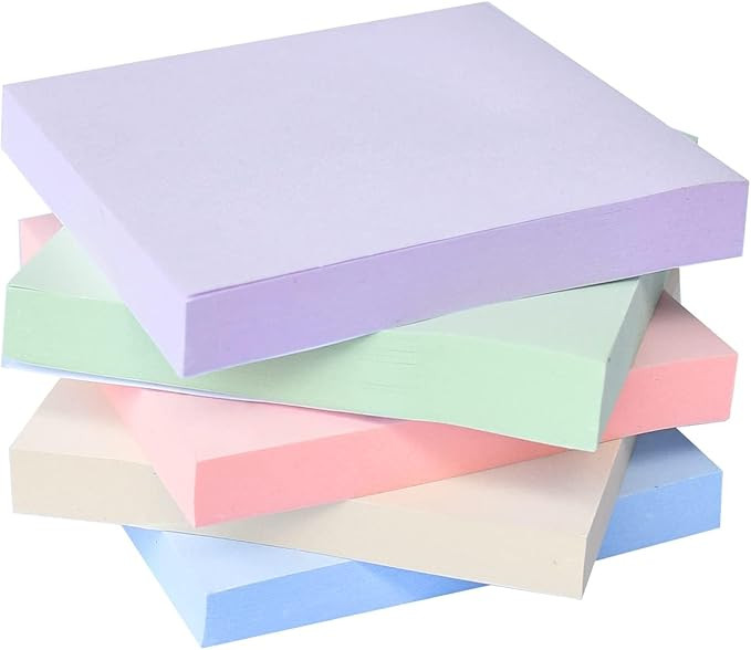 Sticky Notes, 3x3 Self-Stick Notes, 5 Classy Colors, 100 Sheets/Pad, Pastel Stick Notes, Super St... | Amazon (US)