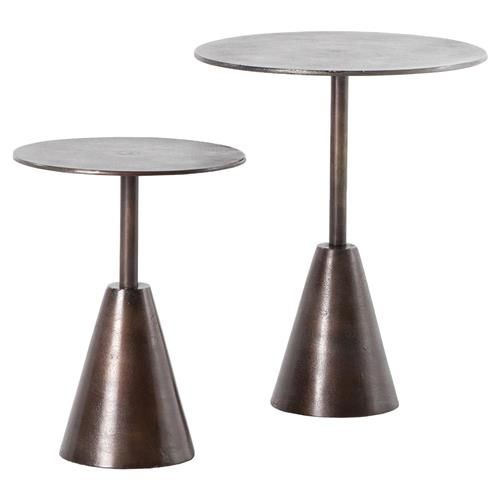 Ren Industrial Loft Antique Rust Round Outdoor Side End Table - Set of 2 | Kathy Kuo Home