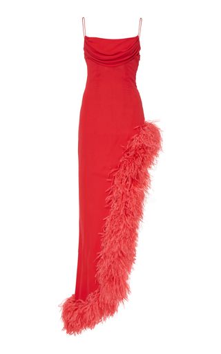Feather-Trimmed Asymmetric Silk Georgette Gown | Moda Operandi (Global)