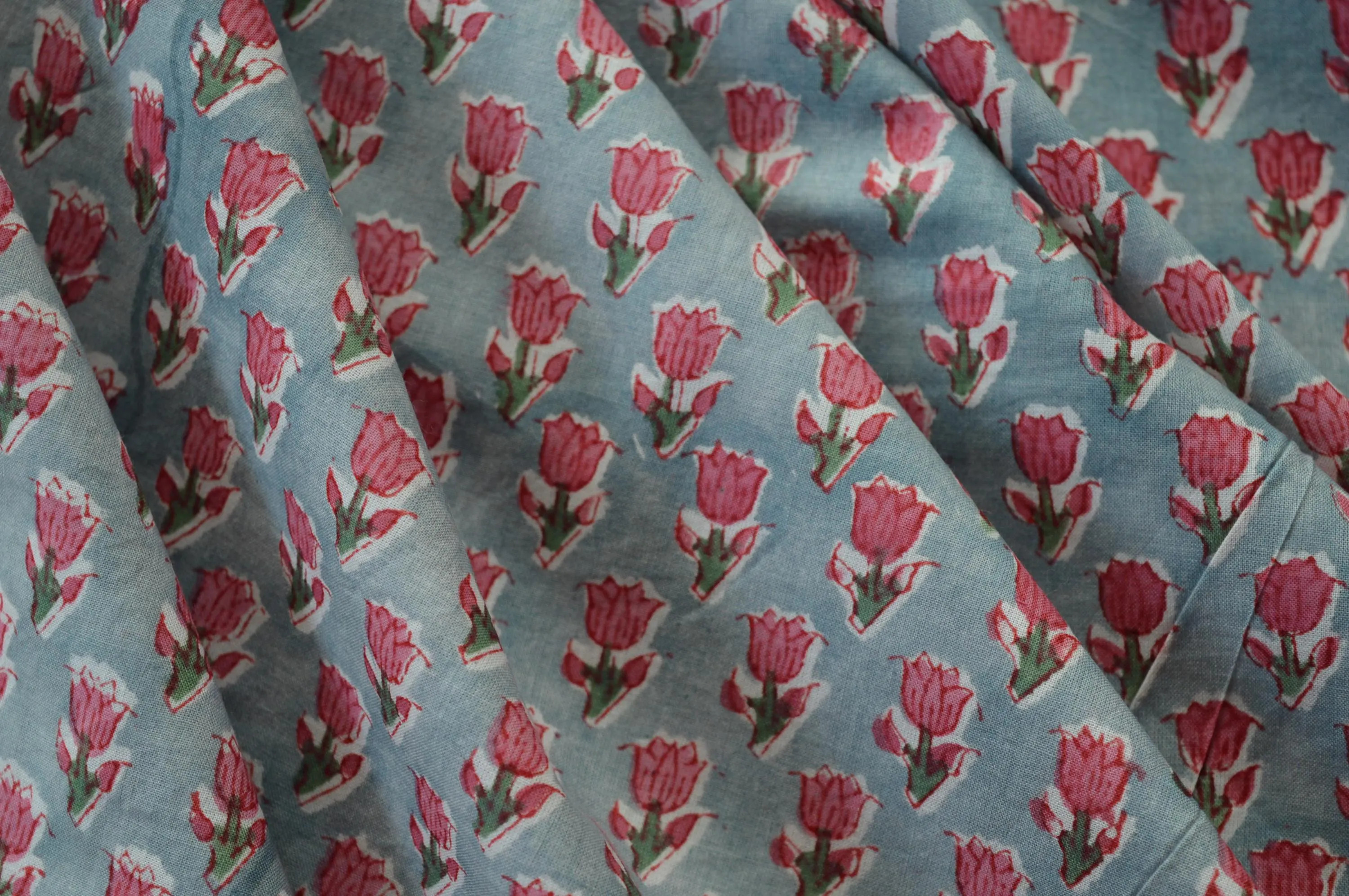 Pale Grey & Pink Floral Cotton Fabric – Indian Hand Block Print Textile – Soft Boho Sewing Material by the Yard | Etsy (Global)