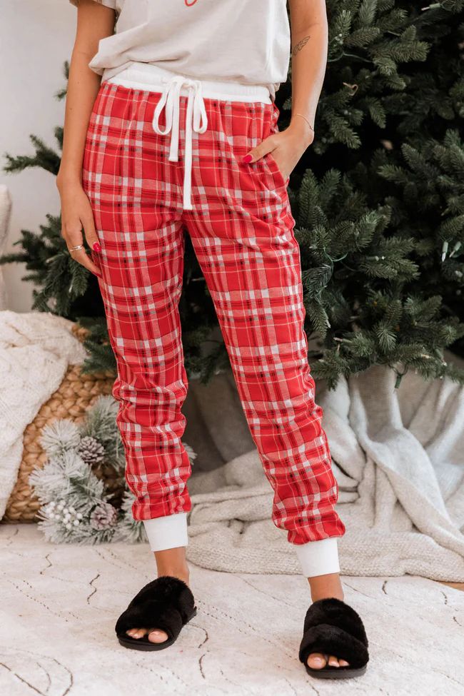 Take A Guess Red Plaid Lounge Joggers DOORBUSTER | The Pink Lily Boutique