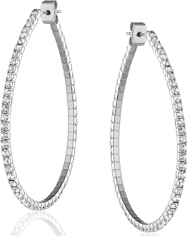 Simulated Diamond Teardrop Hoop Earrings for Women - Gold or Silver Rhinestone Hoops, Hypoallerge... | Amazon (US)