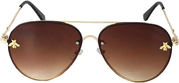 Fashion Culture Women's Buzzed Bee Charm 60mm Aviator Sunglasses (Brown Ombre) | Amazon (US)