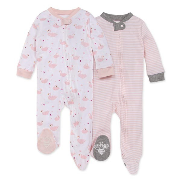 Graceful Swan Organic Baby Loose Fit Footed Sleep & Play 2 Pack | Burts Bees Baby