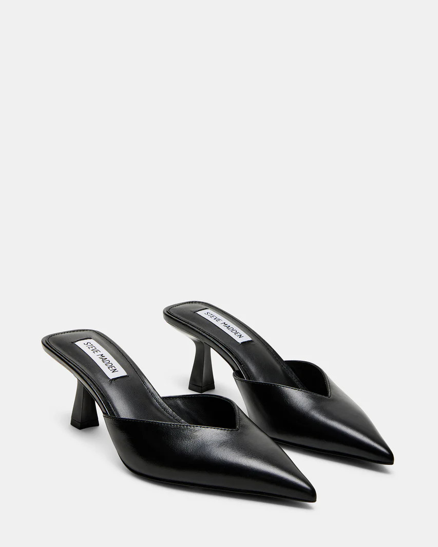 MOD Black Leather Kitten Heel Pointed Toe Mule | Women's Heels | Steve Madden (US)