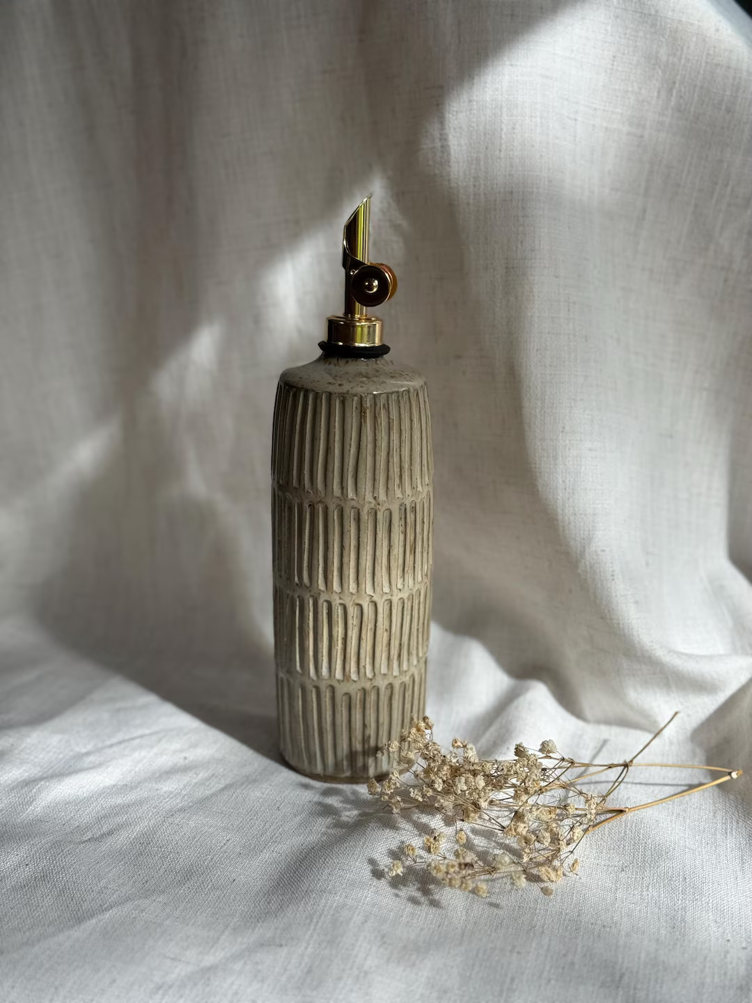 Carved Ceramic Olive Oil Bottle- Hand Made, Wheel Thrown With Speckled Stoneware - Etsy | Etsy (US)