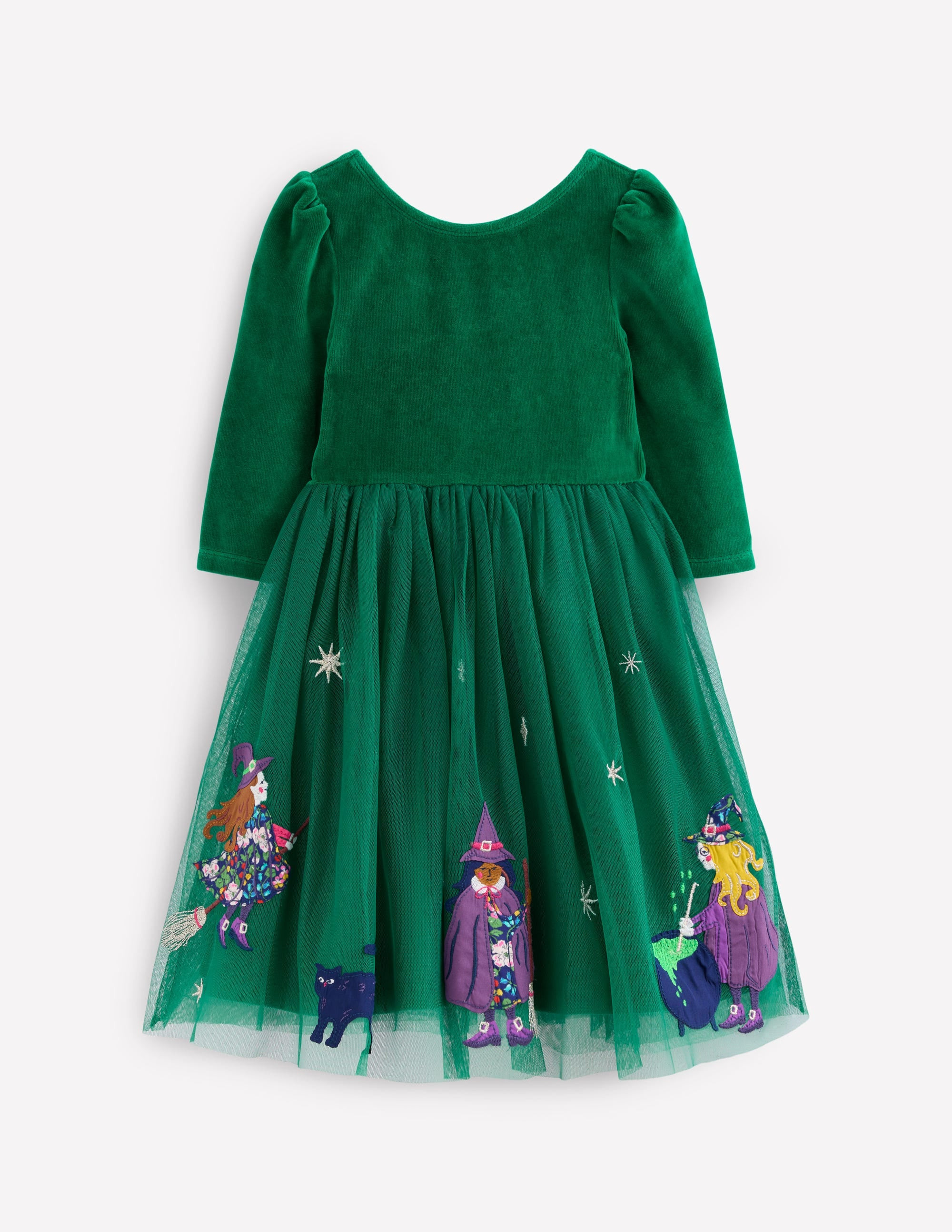 Velour Tulle Appliqué Dress-Jewel Green Halloween | Boden (US)