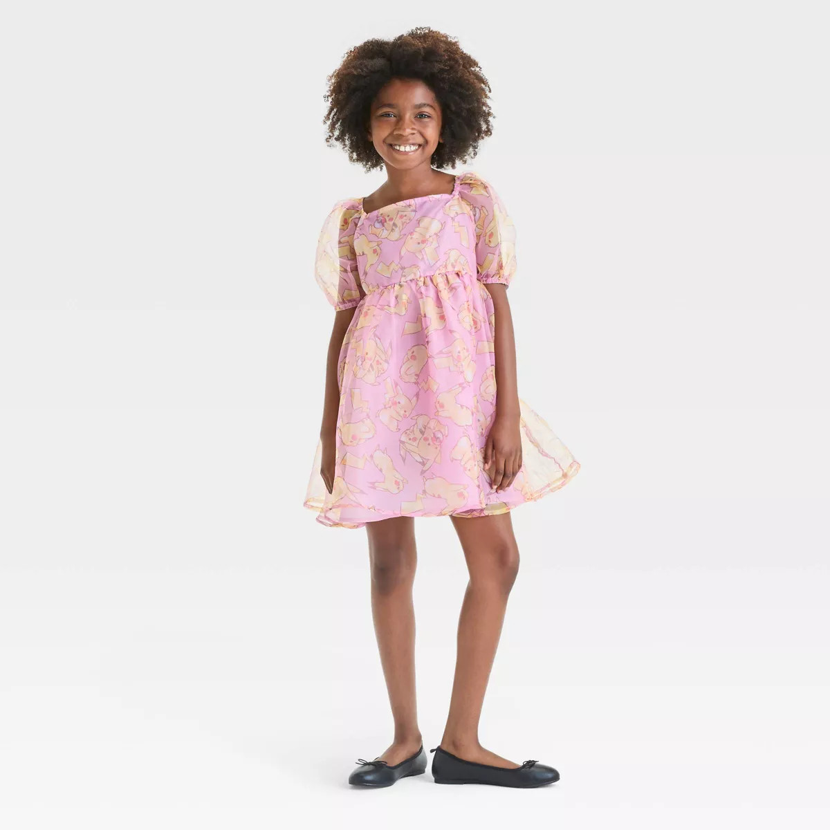Girls' Pokemon Pikachu Floral Organza Puff Dress - Light Pink | Target