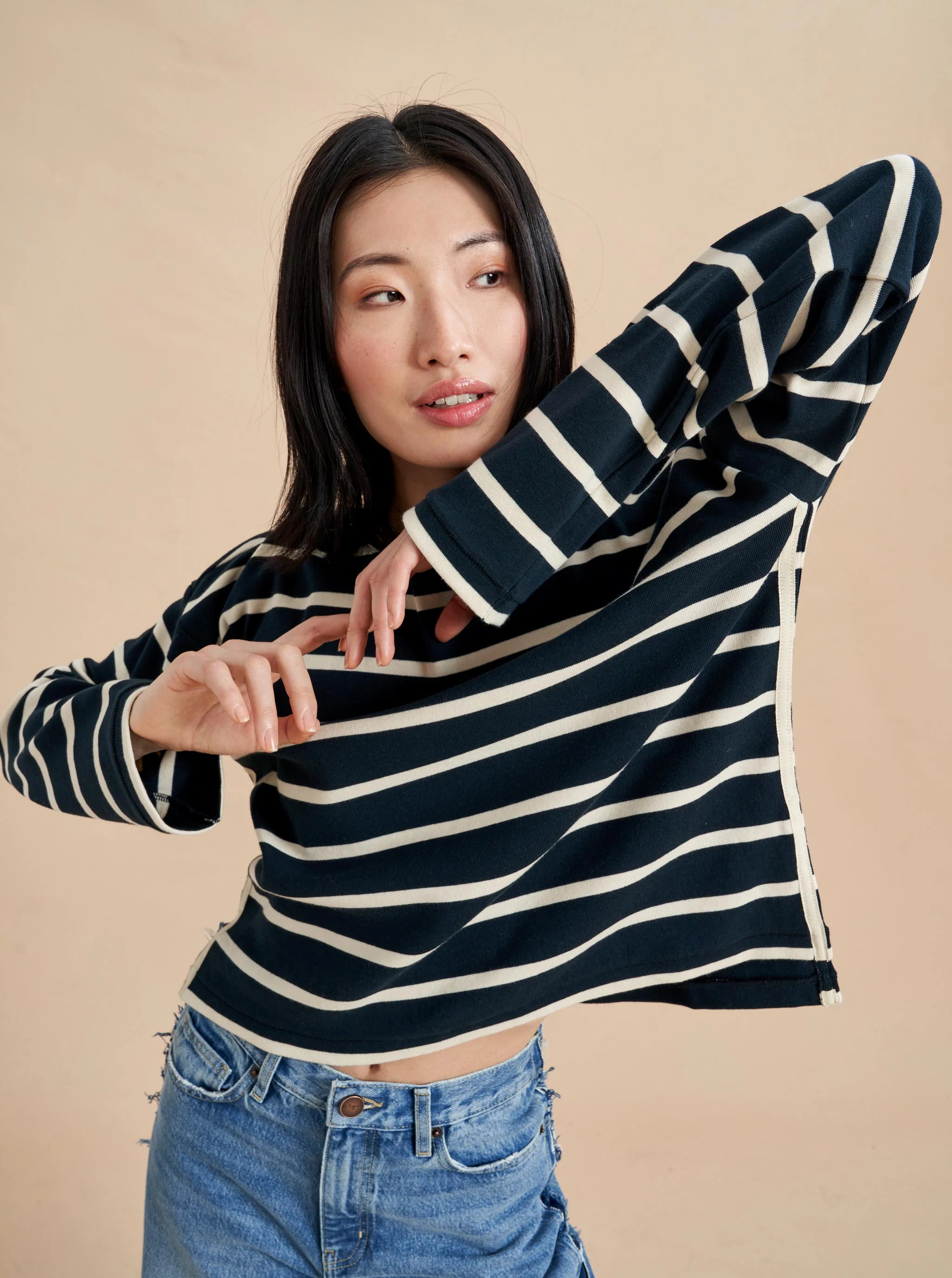 Navy/ecru Long Sleeve Breton Tee | La Ligne | La Ligne