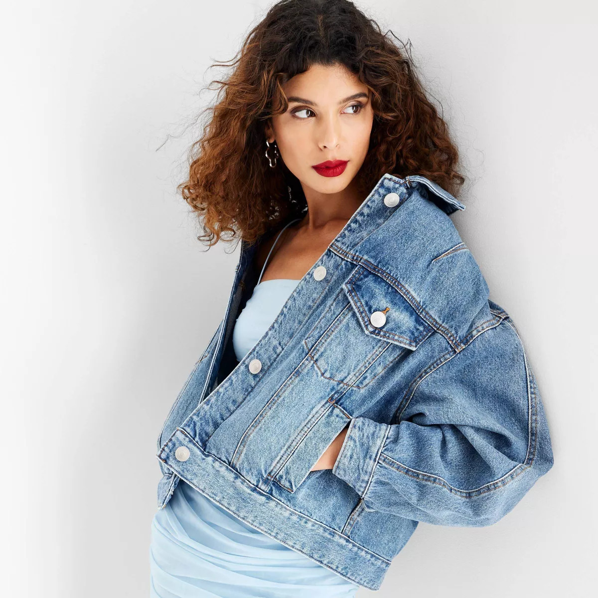 Women's Oversized Barrel Sleeve Denim Jacket - Future Collective Medium Wash | Target