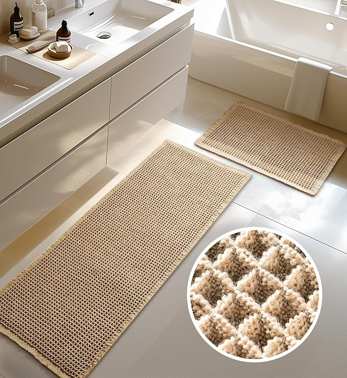 Large Waffle Bath Mat Set, Non Slip Bathroom Mat Set, Ultra Absorbent Bath Mats for Bathroom Deco... | Amazon (US)