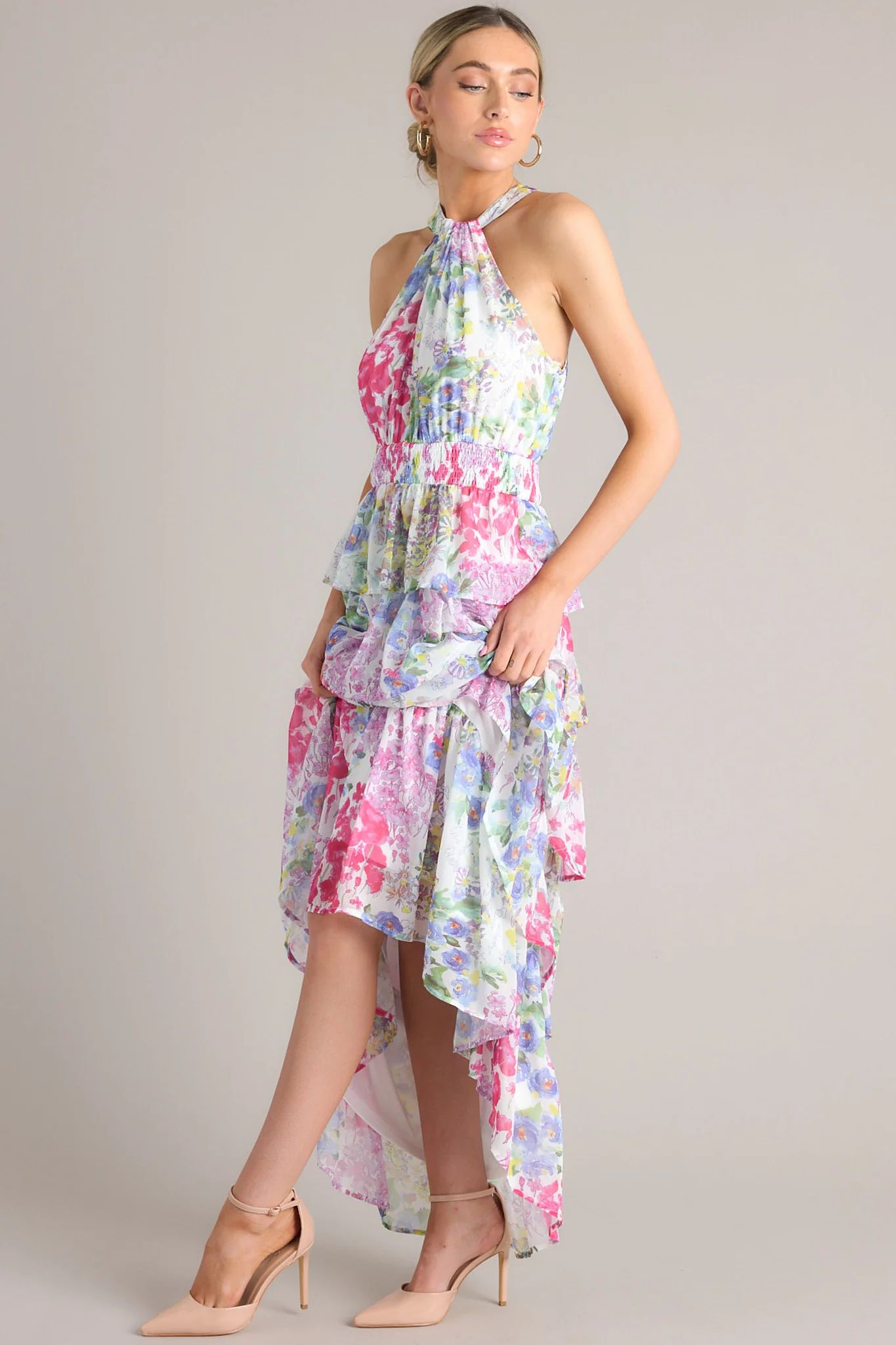 Let Love Blossom Floral Print Halter Maxi Dress | Red Dress