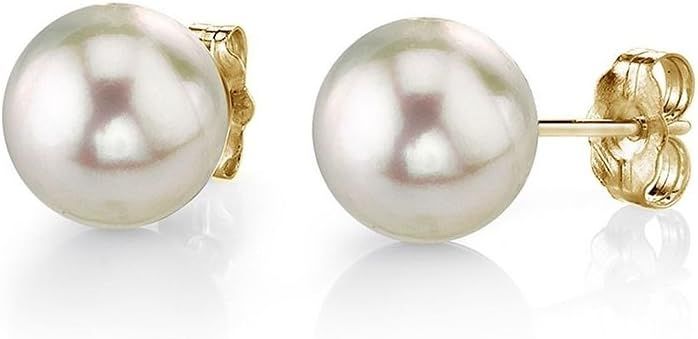 White Akoya Cultured Pearl Earrings for Women with 14K Gold in AAA Quality - THE PEARL SOURCE | Amazon (US)