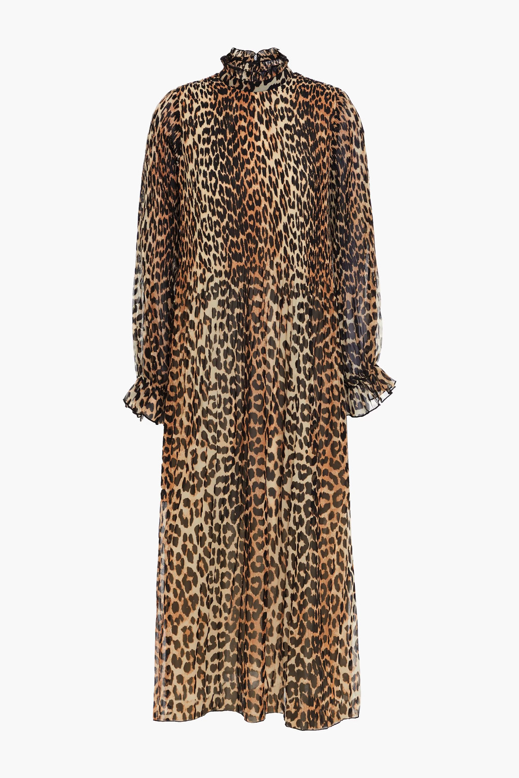 Ruffle-trimmed leopard-print plissé midi dress | The Outnet (UK and Europe)