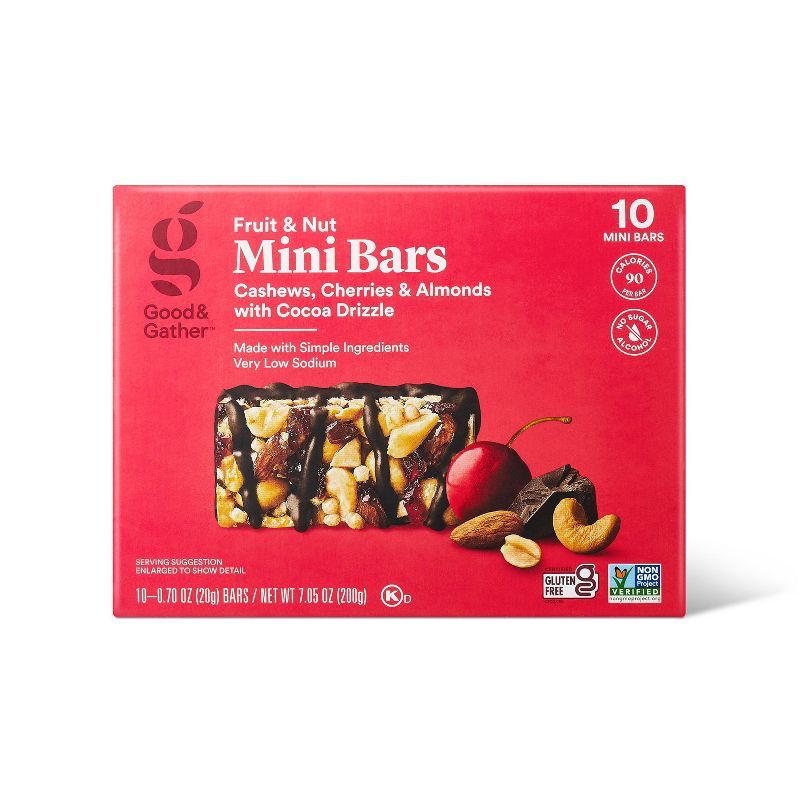 Cashews, Cherry and Almonds with Cocoa Drizzle Mini Fruit & Nut Bars - 7.05oz/10ct - Good & Gathe... | Target