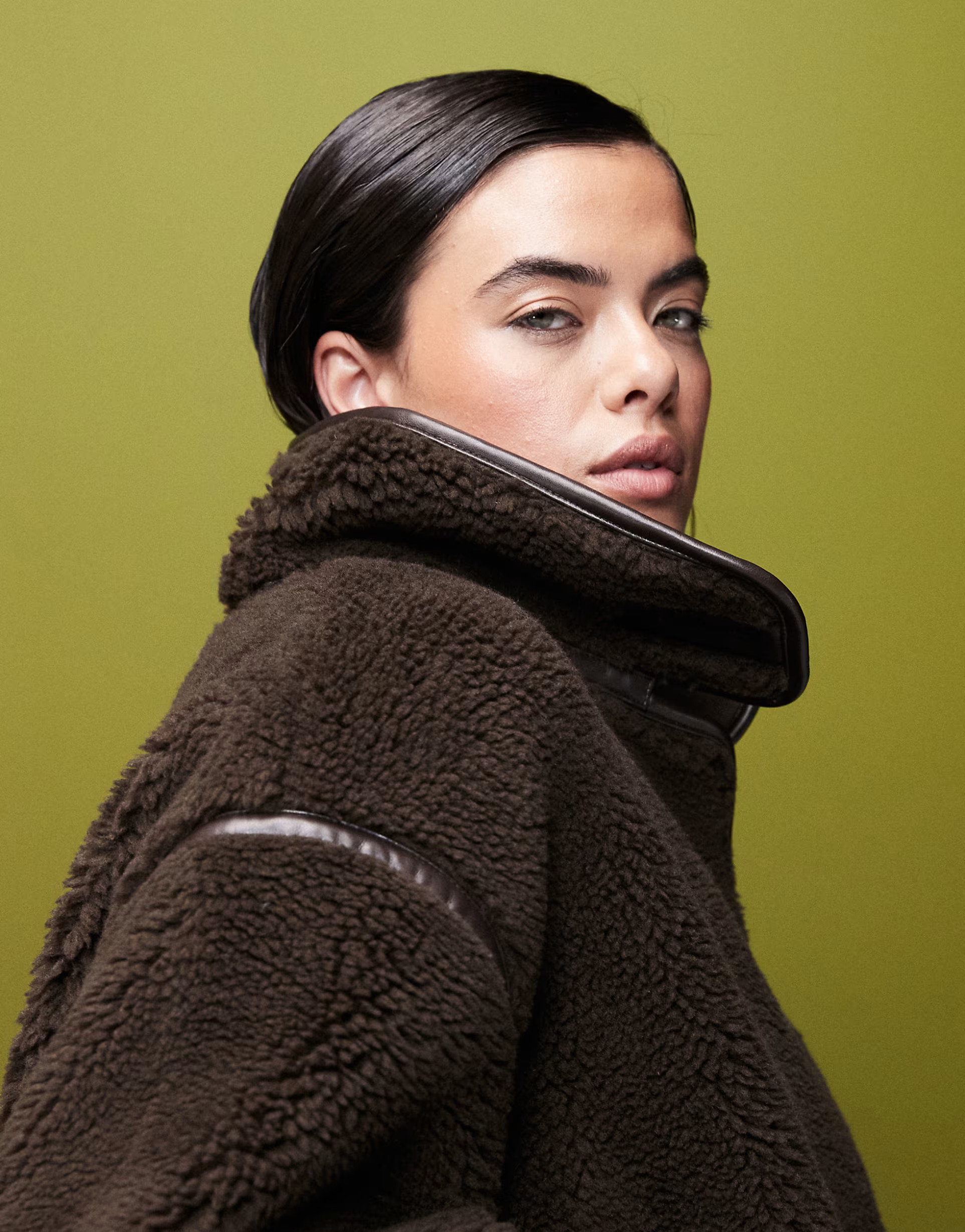 ASOS DESIGN Curve borg funnel neck jacket in chocolate | ASOS | ASOS (Global)