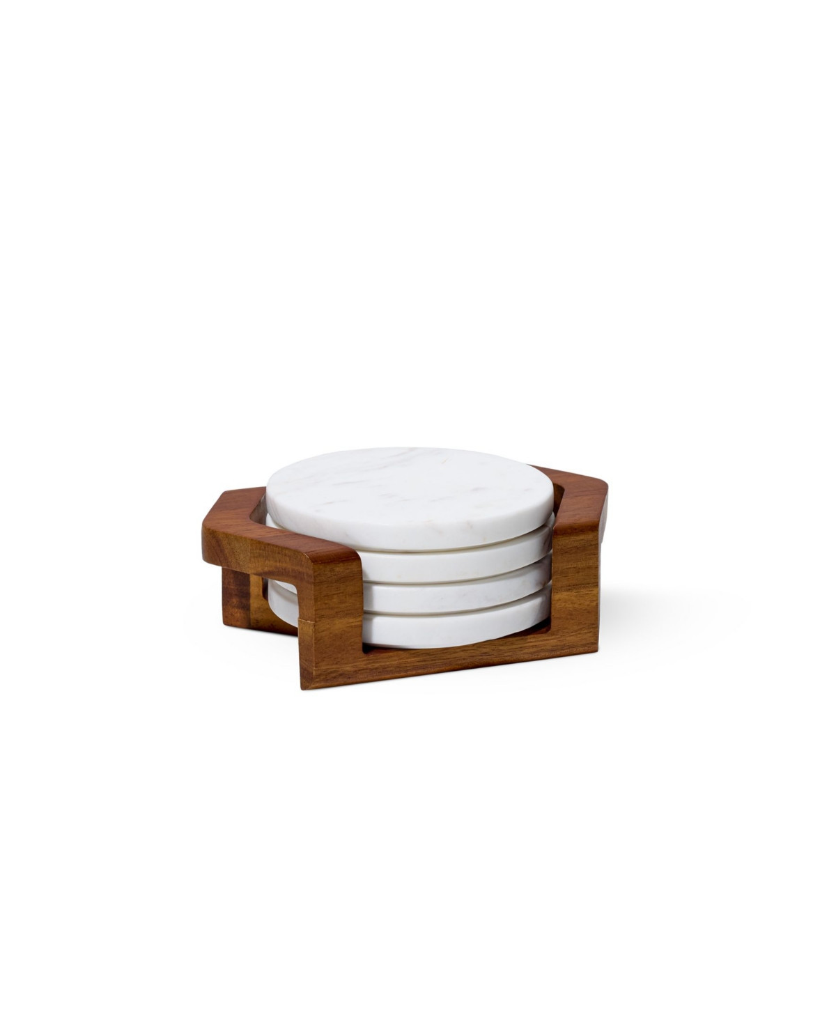 Nambe Chevron Coaster Set with Holder in Acacia Wood and Marble - Brown | Macy's