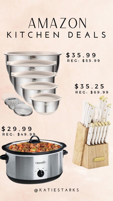 Amazon kitchen deals - mixing bowls - knife set - crockpot - all on sale!

#LTKfindsunder50 #LTKhome #LTKsalealert